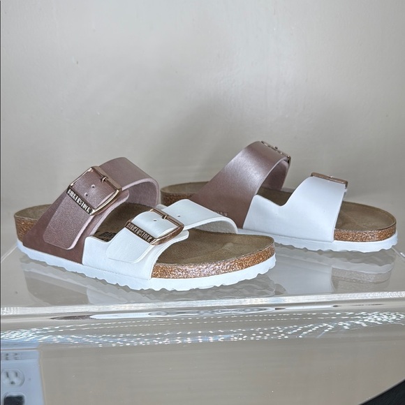 NWOT Birkenstock Pink and White Sandals with Cork Footbed - Picture 5 of 9